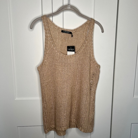 Lauren Ralph Lauren Tan Crochet Tank Blouse Top NWT Women's Size Large Petite LP - Picture 1 of 5